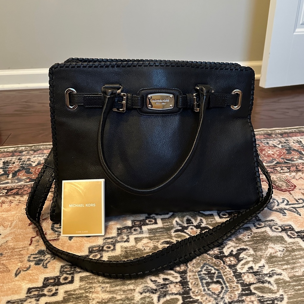 NWOT Michael Kors Black Bag with Silver Accents and Whipstitch Detailing
